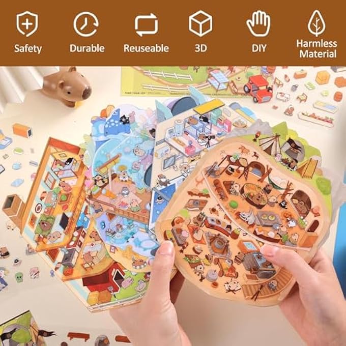4 SETS 3D MINIATURE SCENE STICKERS FOR DIY CRAFTING - INTERACTIVE WORLD ADVENTURE DECALS FEATURING SPACE, UNDERWATER, FARM & CAVE THEMES - STRESS RELIEF, FUN FOR KIDS & ADULTS - Image 2
