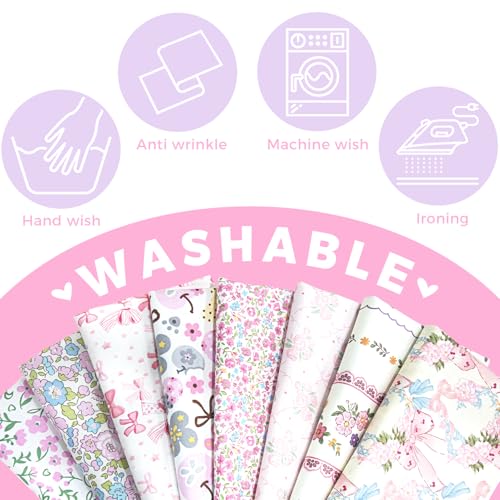 Aubliss 8pcs Fat Quarter Fabric Bundles (100% Cotton - 20'' x 20'') Quilting Cotton Craft Fabric Pre-Cut Squares Sheets for Patchwork Sewing Quilting Crafting (Pink) - Image 4