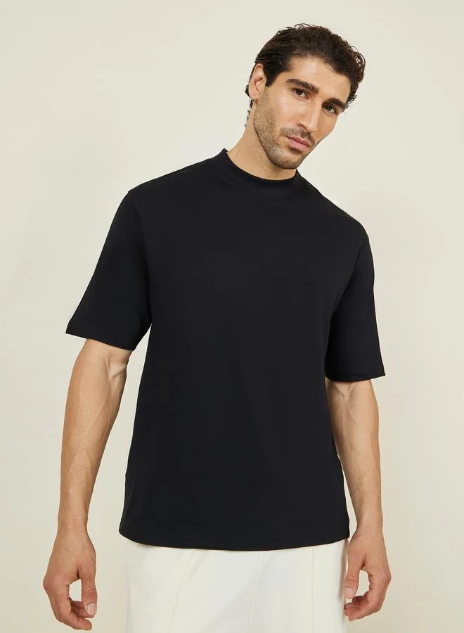 Styli Men Oversized Mock Neck T-Shirt