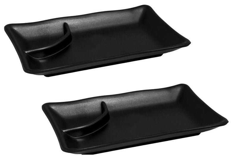 MiRiM Melamine Snacks Platter for Home/Party/Restaurant (Black) - 2 Piece (Chilla Plate) - Image 1