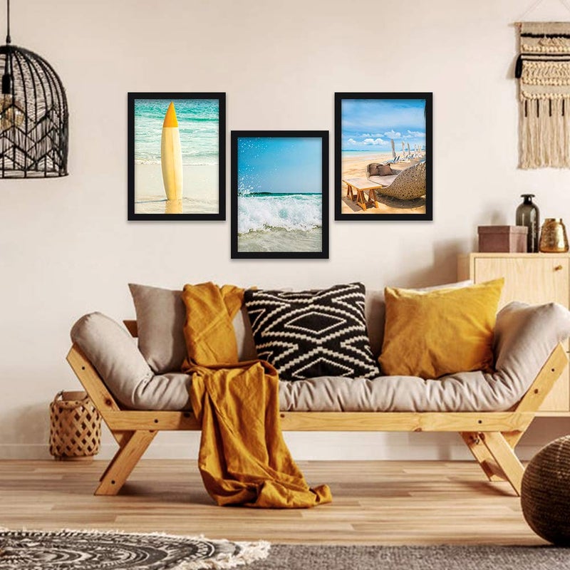HEVEA Sea Beach Framed Wall PostersPaintings with Frame Wall Paintings Hangings Framed Wall Art Paintings 11 inch x 14 inch Framed Multicolor Set of 3 - Image 3