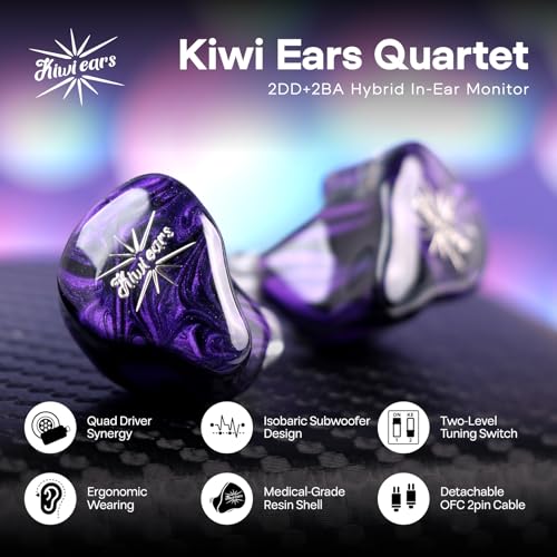 Linsoul Kiwi Ears Quartet 2DD+2BA Hybrid In-Ear Monitor, HiFi Earphones with Hand-crafted Resin Shell, Detachable OFC Silver-plated IEM Cable for Audiophile Musician DJ Studio Gaming (Purple, Quartet) - Image 2