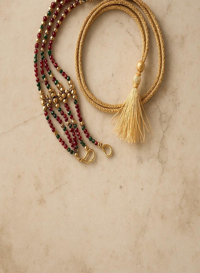 Bhumi Creation Traditional Beaded Necklace Set with Tassel Dori, Gold-Plated,dori - Image 2