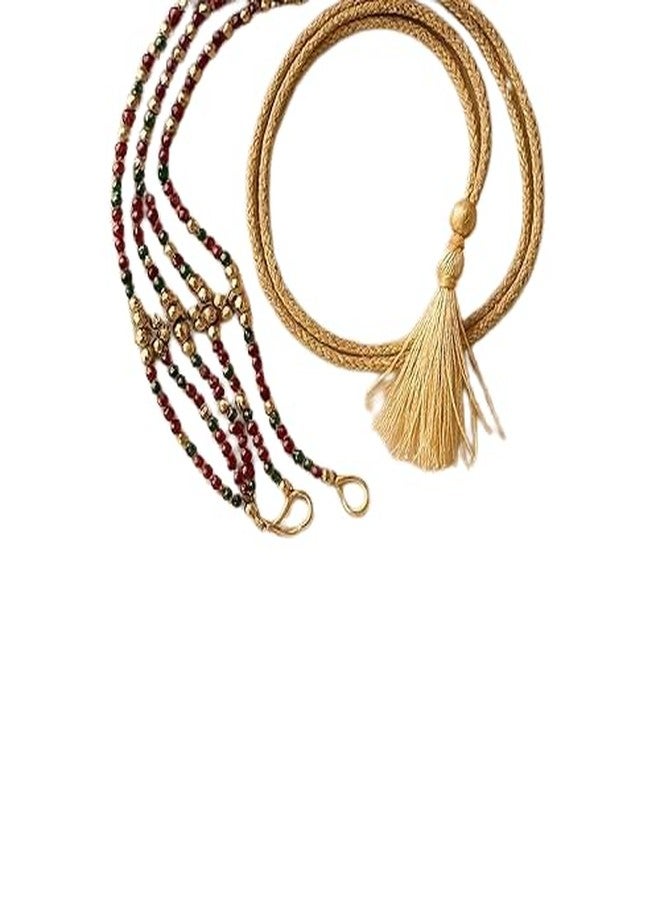 Bhumi Creation Traditional Beaded Necklace Set with Tassel Dori, Gold-Plated,dori - Image 1