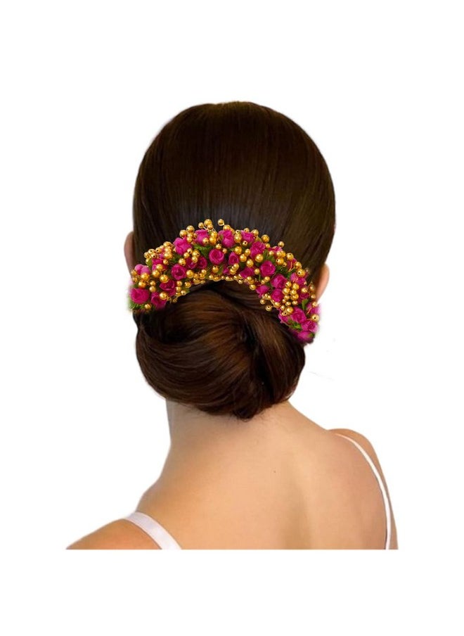 Hair Flare Artificial Plastic Gajra With Golden Beads Design Hair Pin/ Judabun/ Hair Accessories For Women & Girls - Dark Pink, 2632, Pack Of 1  - Image 4
