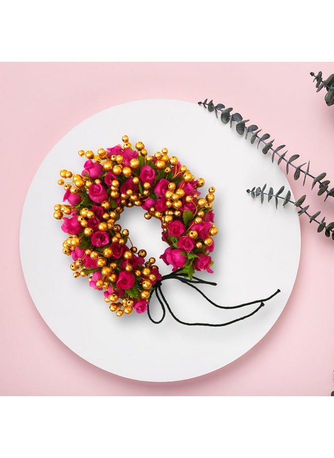 Hair Flare Artificial Plastic Gajra With Golden Beads Design Hair Pin/ Judabun/ Hair Accessories For Women & Girls - Dark Pink, 2632, Pack Of 1  - Image 5