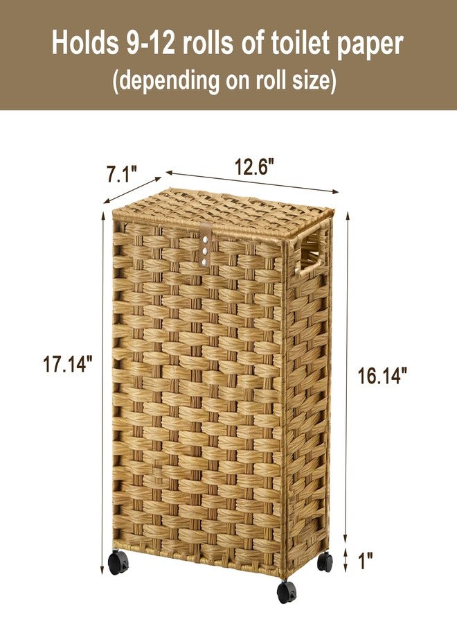 Hiagnete Toilet Paper Storage Basket with Lid and Wheels, Rattan Toilet Paper Holder Storage, Toilet Paper Organizer for Bathroom, Bedroom, Kitchen, Natural - Image 4