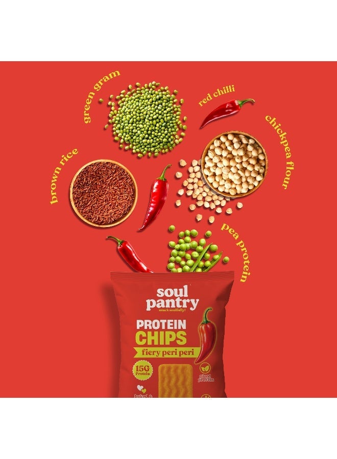 Peri Peri High Protein Chips, 15G Plant Protein, Spicy Gluten-Free Baked Snack, Healthy Crisps For Gym & Office, 50G