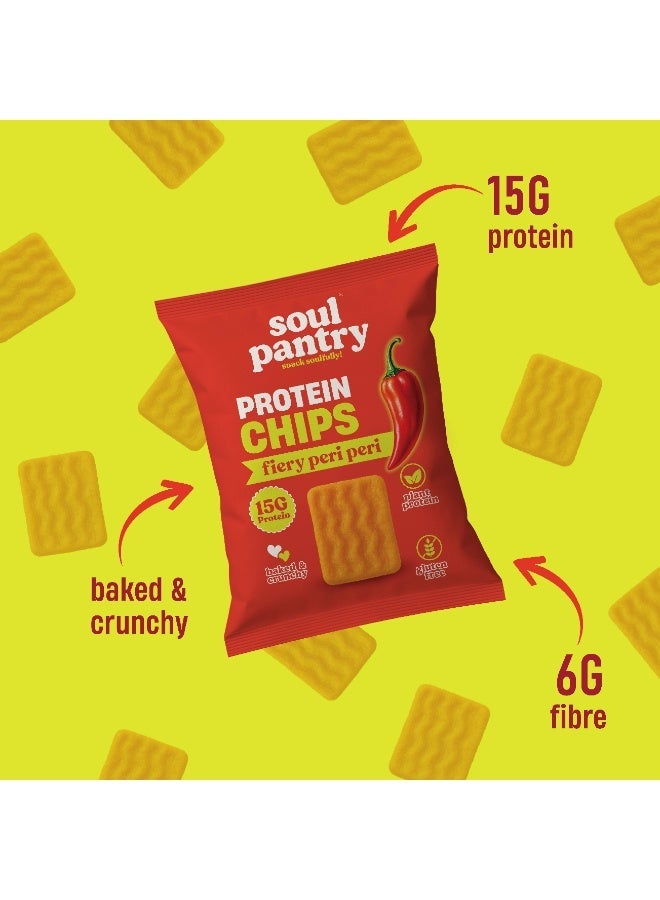 Peri Peri High Protein Chips, 15G Plant Protein, Spicy Gluten-Free Baked Snack, Healthy Crisps For Gym & Office, 50G