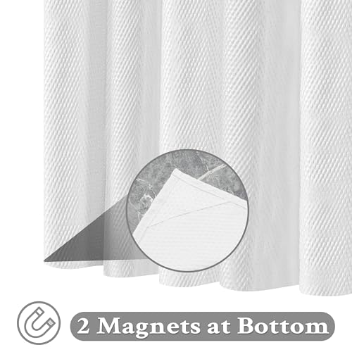 Tititex Solid White Cloth Fabric Shower Curtain Liner with 2 Magnets - Texture Pressure Bubble Soft Hotel Quality Waterproof Shower Liner, Light-Weight & Machine Washable 72x72 inch - Image 3
