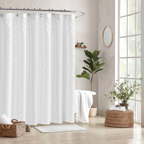 Tititex Solid White Cloth Fabric Shower Curtain Liner with 2 Magnets - Texture Pressure Bubble Soft Hotel Quality Waterproof Shower Liner, Light-Weight & Machine Washable 72x72 inch - Image 2
