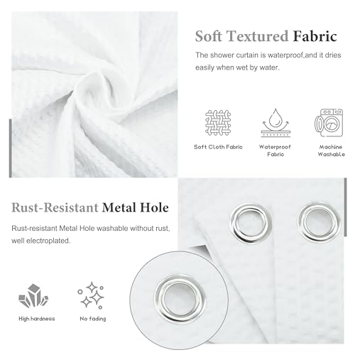 Tititex Solid White Cloth Fabric Shower Curtain Liner with 2 Magnets - Texture Pressure Bubble Soft Hotel Quality Waterproof Shower Liner, Light-Weight & Machine Washable 72x72 inch - Image 5