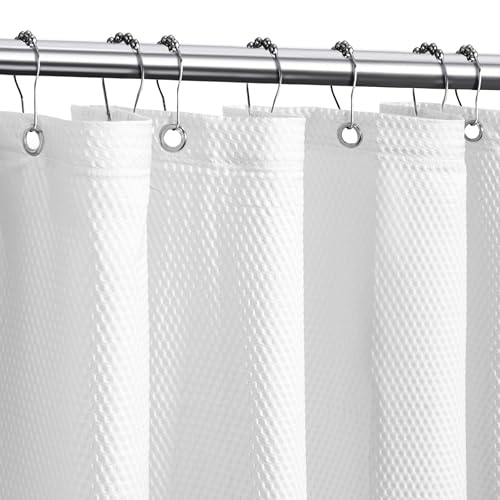 Tititex Solid White Cloth Fabric Shower Curtain Liner with 2 Magnets - Texture Pressure Bubble Soft Hotel Quality Waterproof Shower Liner, Light-Weight & Machine Washable 72x72 inch - Image 1