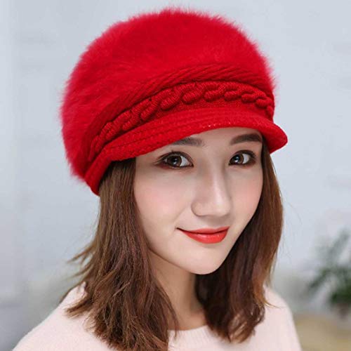 iSWEVEN Visor Skull Winter Cap for Women Girls Woollen Knitted Hat Winter-Autumn Plain Weave Beanie (4022- Red) - Image 3