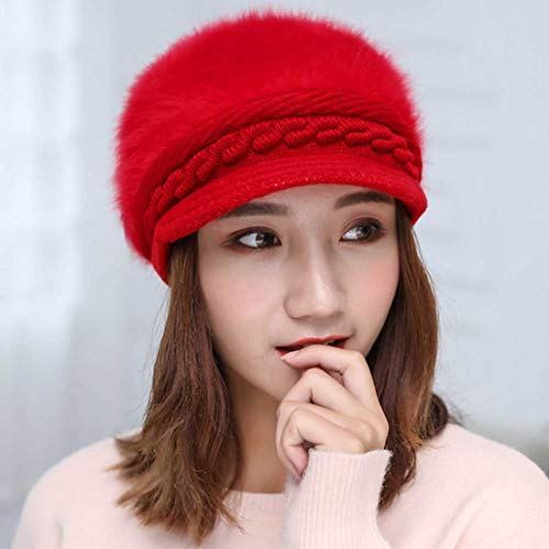 iSWEVEN Visor Skull Winter Cap for Women Girls Woollen Knitted Hat Winter-Autumn Plain Weave Beanie (4022- Red) - Image 4