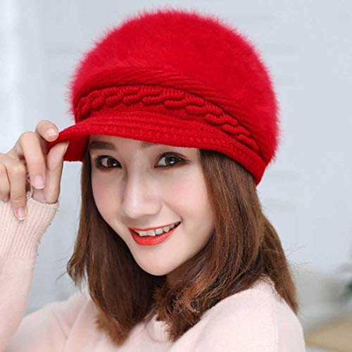 iSWEVEN Visor Skull Winter Cap for Women Girls Woollen Knitted Hat Winter-Autumn Plain Weave Beanie (4022- Red) - Image 2
