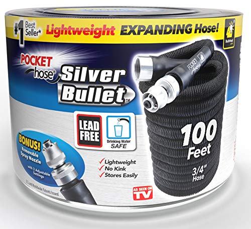 Bulbhead Pocket Hose Silver Bullet 100 ft Turbo Shot Nozzle Multiple Spray Patterns Expandable Garden Hose 3/4 in Solid Aluminum Fittings Lead-Free Lightweight and No-Kink, Black - Image 2