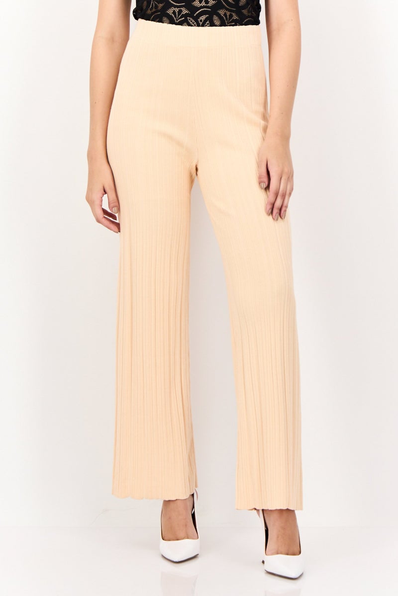Maje Women Regular Fit Textured Wide Leg Pants, Peach - Image 1