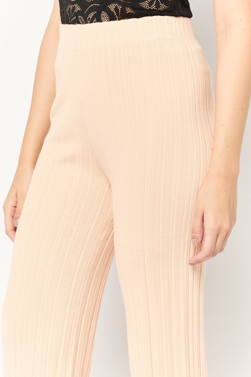 Maje Women Regular Fit Textured Wide Leg Pants, Peach - Image 4