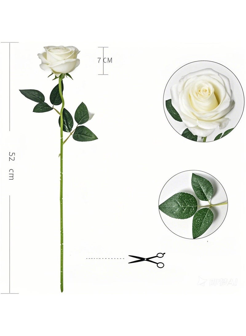 White Velvet Fake Roses (10 Pieces) - Lifelike Artificial Flowers for Home Decor - Image 2