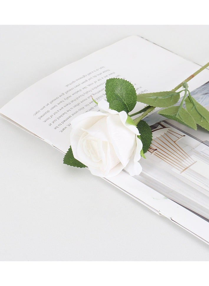 White Velvet Fake Roses (10 Pieces) - Lifelike Artificial Flowers for Home Decor - Image 3