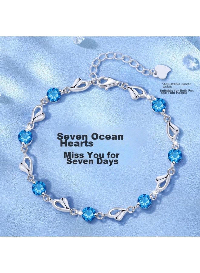 Manhe S925 Silver Bracelet For Women, New Ocean Heart Beaded Bracelet elry, Birthday Gift For Wife Or Girlfriend - Image 1