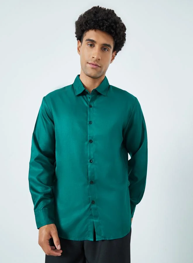 تايك تو قميص رجالي أخضر داكن بأكمام طويلة