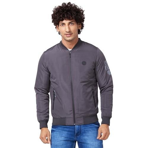 Spykar Men Charcoal Grey Polyester Straight Fit Full Sleeve Plain Lapel Casual Jacket - Image 1