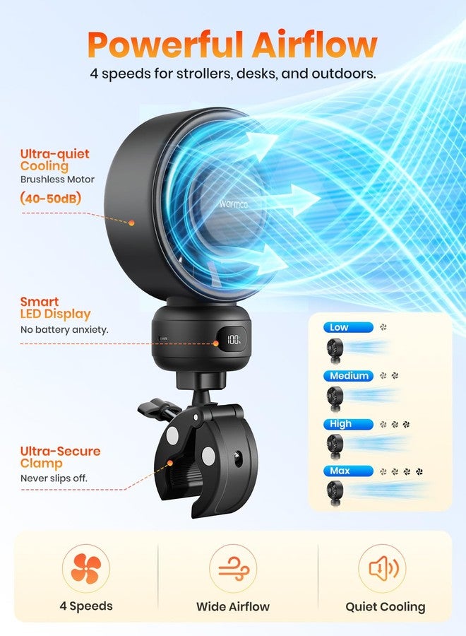 Warmco Portable Stroller Fan, 4000mAh Rechargeable Clip On Fan for Baby - Image 3