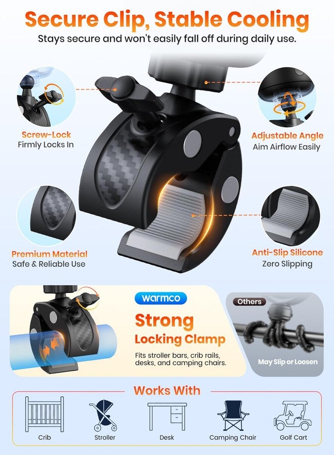 Warmco Portable Stroller Fan, 4000mAh Rechargeable Clip On Fan for Baby - Image 2