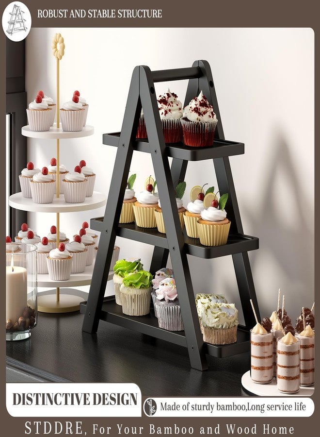 STDDRE 3 Tier Serving Tray Cupcake Stand and Towers Serving Tray for Party Food Tray Farmhouse Serving Platter Decorative Tray Decor Dessert Display Set Tiered Tray Stand (Black) - Image 3