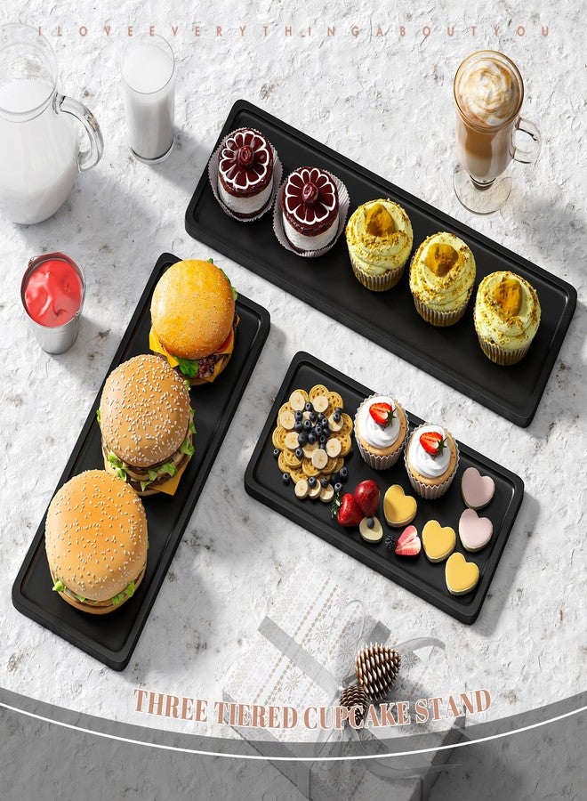 STDDRE 3 Tier Serving Tray Cupcake Stand and Towers Serving Tray for Party Food Tray Farmhouse Serving Platter Decorative Tray Decor Dessert Display Set Tiered Tray Stand (Black) - Image 4
