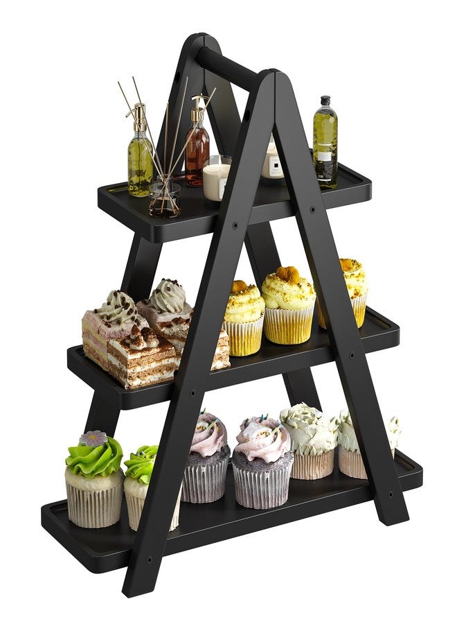 STDDRE 3 Tier Serving Tray Cupcake Stand and Towers Serving Tray for Party Food Tray Farmhouse Serving Platter Decorative Tray Decor Dessert Display Set Tiered Tray Stand (Black) - Image 1