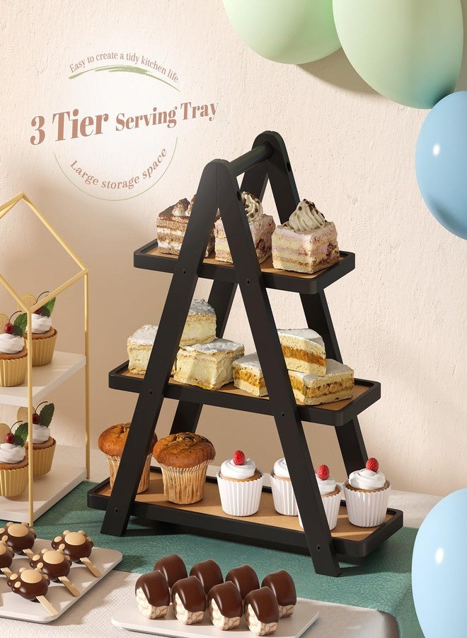 STDDRE 3 Tier Serving Tray Cupcake Stand and Towers Serving Tray for Party Food Tray Farmhouse Serving Platter Decorative Tray Decor Dessert Display Set Tiered Tray Stand (Black) - Image 2