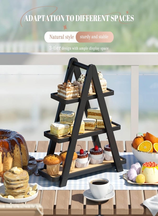 STDDRE 3 Tier Serving Tray Cupcake Stand and Towers Serving Tray for Party Food Tray Farmhouse Serving Platter Decorative Tray Decor Dessert Display Set Tiered Tray Stand (Black) - Image 5