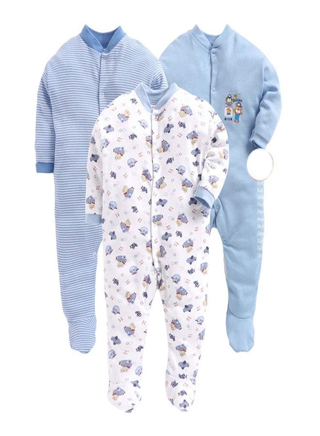 DADDY - G® 100% Cotton Rompers/Sleepsuit for New-born Baby Boys & Girls Pack of 3 (6-9 Months, BLUE) - Image 1
