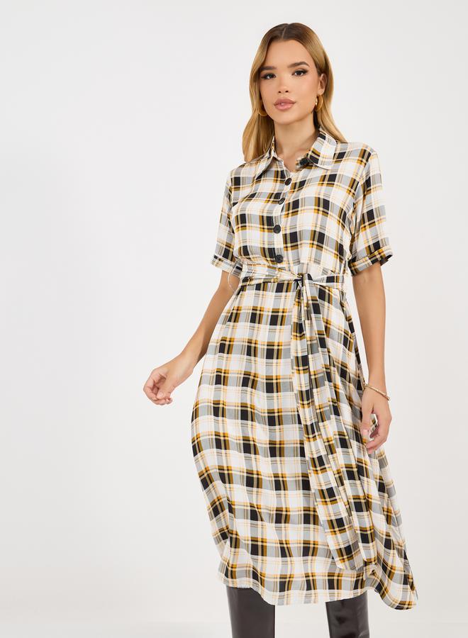 Styli Plaid Tie-Waist Dress  - Image 5