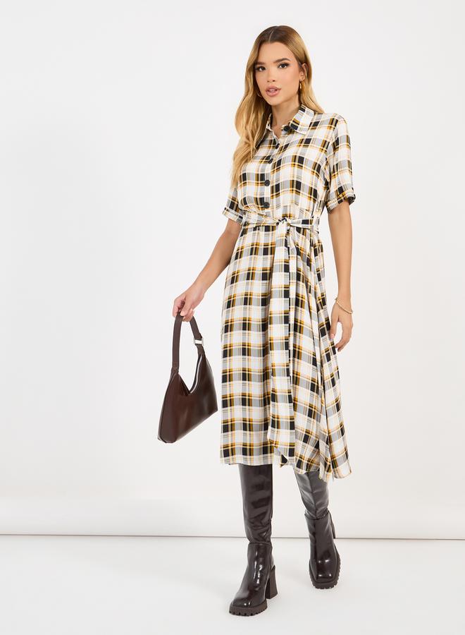 Styli Plaid Tie-Waist Dress  - Image 4