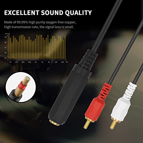 Poyiccot RCA to 1/4 Adapter Cable, 6.35mm 1/4 inch TRS Stereo Jack Female to 2 RCA Male Plug Y Splitter Adapter Cable for Subwoofer, Amplifier, Audio/Video Receiver. 25cm/10inch - Image 3