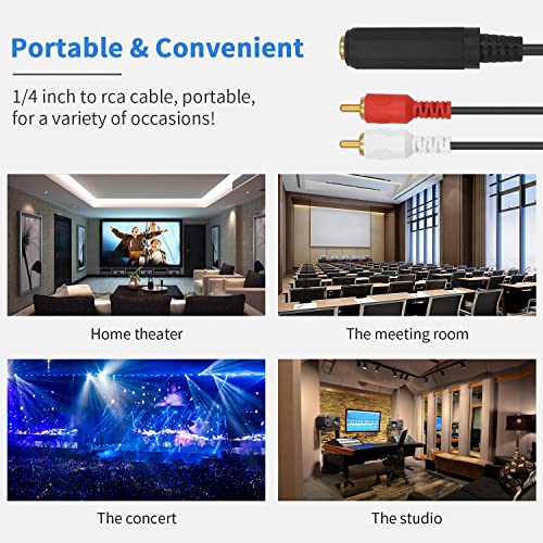 Poyiccot RCA to 1/4 Adapter Cable, 6.35mm 1/4 inch TRS Stereo Jack Female to 2 RCA Male Plug Y Splitter Adapter Cable for Subwoofer, Amplifier, Audio/Video Receiver. 25cm/10inch - Image 5