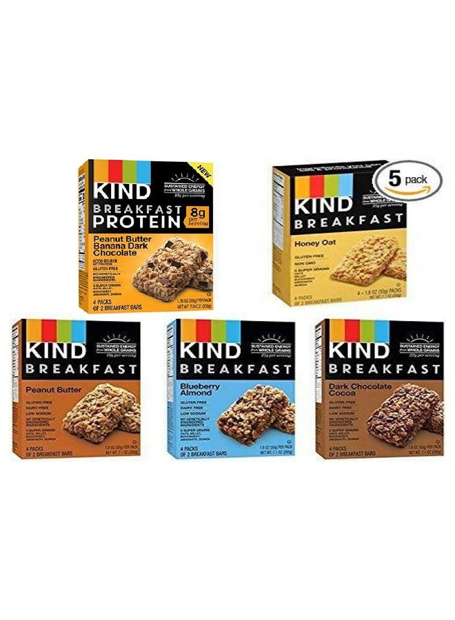 KIND Kind Breakfast Bars New Variety 5 Pack. 1 Box of each: Dark Chocolate, Honey Oat, Peanut Butter, Almond Butter. Total of 40 Bars  - Image 2