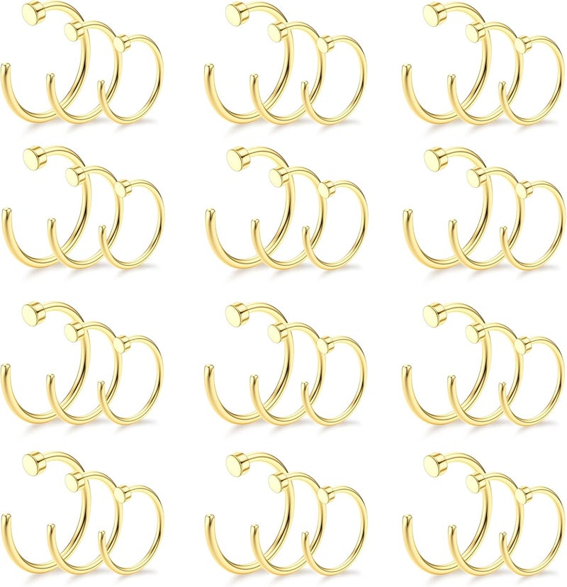 Drperfect 18/20/22G 36PCS 316L Stainless Steel Nose Rings Hoops Nose Piercing Jewelry for Women Men Colored Hoop Nose Ring 6mm 8mm 10mm 12mm - Image 1
