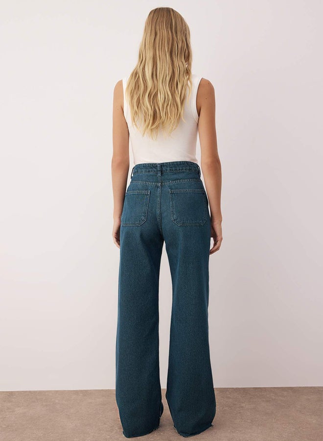 trendyol Dark Blue Leg CutOut Extra High Waist Wide Leg Wide Leg Jeans - Image 4
