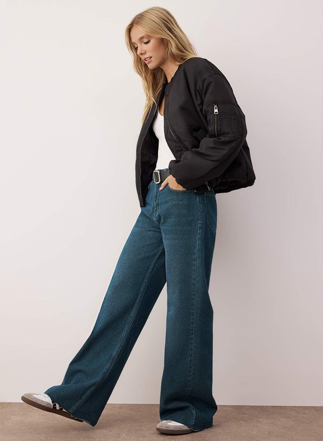 trendyol Dark Blue Leg CutOut Extra High Waist Wide Leg Wide Leg Jeans - Image 2