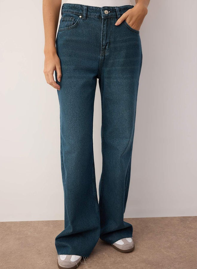 trendyol Dark Blue Leg CutOut Extra High Waist Wide Leg Wide Leg Jeans - Image 3