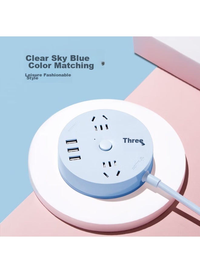 Bull Power Strip/extension Cord/power Bar/power Strip/power Strip, Round Socket, 3 Usb Ports + 3-g Master Switch, 1.8 Meters, Sky Blue, Gn-r203u - Image 2