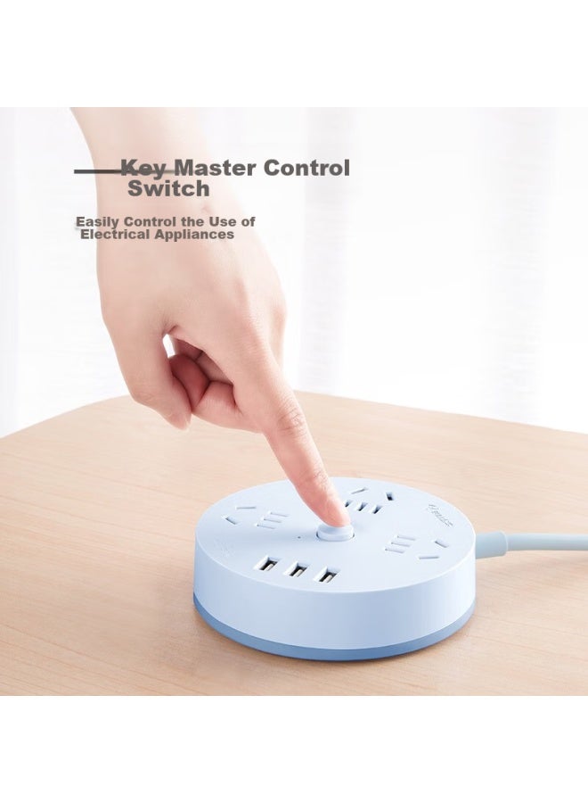 Bull Power Strip/extension Cord/power Bar/power Strip/power Strip, Round Socket, 3 Usb Ports + 3-g Master Switch, 1.8 Meters, Sky Blue, Gn-r203u - Image 4