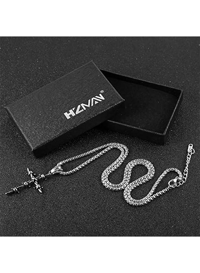 Arabest Men's Vintage Silver Nail Cross Punk Gothic Stainless Steel Barbed Wire Pendant Necklacee 22+2 Inch - Image 5