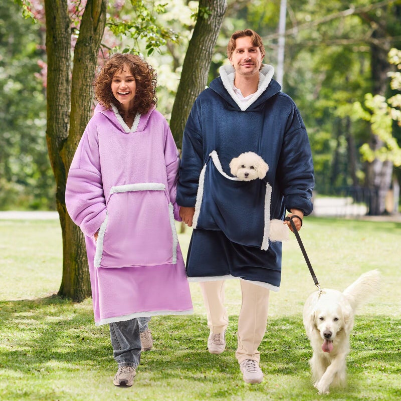 JOYWOO Purple Wearable Blanket Hoodie,Oversized Cat Lovers Sweatshirt Blanket for Adult, Birthday Gifts for Women,Mom,Men,Cozy Fuzzy Sherpa Hooded Blanket Giant Pocket and Valentines Day Gifts,Purple - Image 5