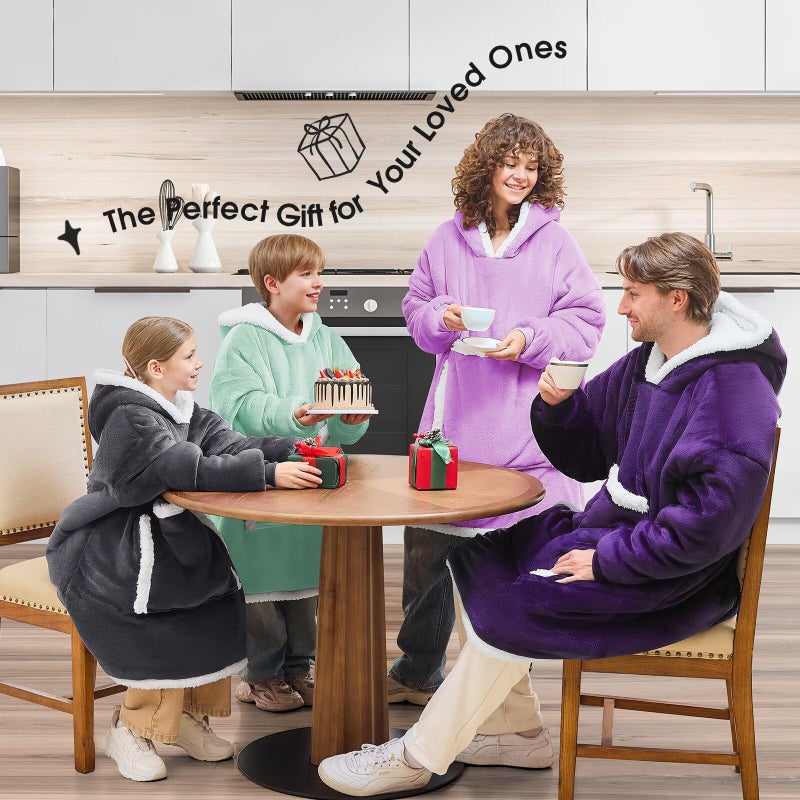 JOYWOO Purple Wearable Blanket Hoodie,Oversized Cat Lovers Sweatshirt Blanket for Adult, Birthday Gifts for Women,Mom,Men,Cozy Fuzzy Sherpa Hooded Blanket Giant Pocket and Valentines Day Gifts,Purple - Image 3